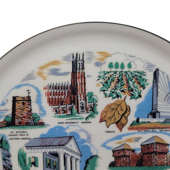 Vintage North Carolina Souvenir Plate With Gold Trim & Scenic Illustrations - Picture 5 of 10
